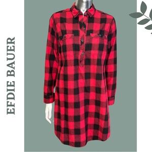 🛍️3/$40 Eddie Bauer Buffalo Flannel Shirt Dress Red Black Long Sleeve Sz 4